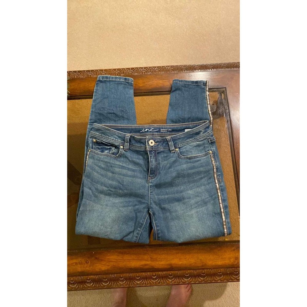 INC International Concepts Women's Blue Ankle Crop Jeans with Side Trim